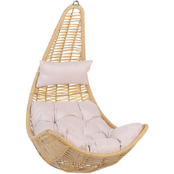 Sedia a Dondolo Sospesa da Soffitto in Rattan Beige in vimini Boho Rustico Atri