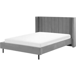Letto Imbottito in Velluto Grigio 160 x 200 cm con Struttura a Doghe Elegante Villette