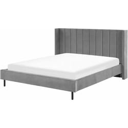 Letto Imbottito in Velluto Grigio 180 x 200 cm con Struttura a Doghe Elegante Villette