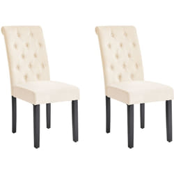 Set di 2 Sedie da Pranzo in Tessuto Crema con Gambe in Legno Nero Velva