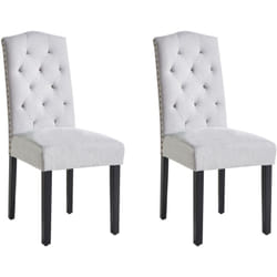Set di 2 Sedie da Pranzo Tessuto Vellutato Grigio Gambe in Legno Nero Shirley
