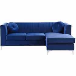 Elegante divano ad angolo in velluto con 2 cuscini decorativi. Questo divano angolare è l'ideale per un soggiorno in stile di ...