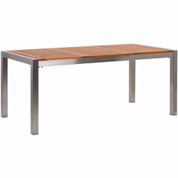 Moderno tavolo da esterno in legno d'eucalipto e vetro. Questo esclusivo tavolo da esterni in acciaio inossidabile e teak, ag ...