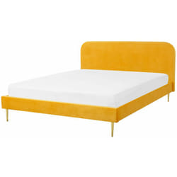 Letto matrimoniale velluto giallo piedi oro minimalista 140 x 200 cm Flayat