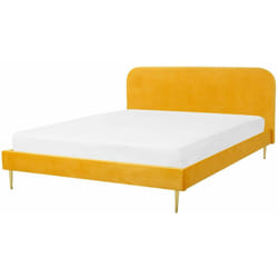 Letto matrimoniale velluto giallo piedi oro minimalista 160 x 200 cm Flayat
