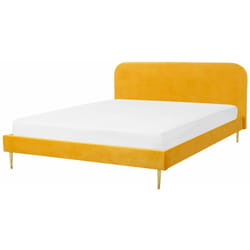 Letto matrimoniale velluto giallo piedi oro minimalista 180 x 200 cm Flayat