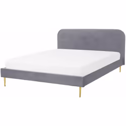 Moderno letto matrimoniale rivestito in tessuto vellutato. Porta l'eleganza in camera da letto con questo letto con rete a do ...