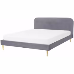 Moderno letto matrimoniale rivestito in tessuto vellutato. Porta l'eleganza in camera da letto con questo letto con rete a do ...