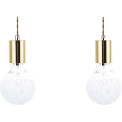 Set 2 Lampadari Forma di Lampadina Metallo Dorato con Paralume in Vetro Anza