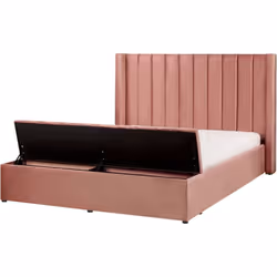 Letto matrimoniale imbottito con cassapanca. Questo letto con rete a doghe è la scelta ideale per camere da letto in stile mo ...