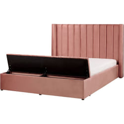 Letto velluto rosa rete a doghe e cassapanca 160 x 200 cm Noyers