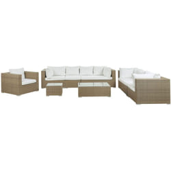 Set da Giardino in Simil Rattan Marrone Chiaro Cuscini Crema 8 persone Maestro
