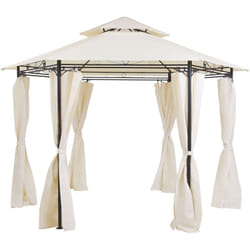Gazebo da Giardino Esagonale Acciaio e Tessuto Beige Protezione Solare Portel