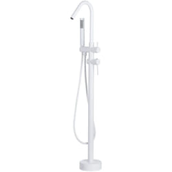 Rubinetto Vasca Freestanding Bianco Opaco con Doccetta Moderna 118 cm Victoria