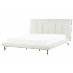 Elegante Letto in Similpelle Bianca con Testiera Decorativa 160 x 200 cm Betin