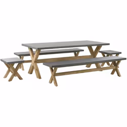 Set da esterno con tavolo, 2 panche e 2 sgabelli. Rinnova il giardino con classe, e accogli amici e parenti al meglio con que ...