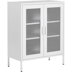 Mobile Metallo Bianco con 2 Ante Trasparenti 2 Ripiani 80 x 40 x 102 cm Wakatipu