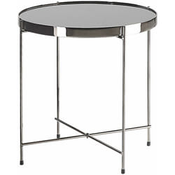 Beliani - Tavolino Rotondo Piano Vetro Temperato Nero Gambe in Metallo Argentato Lucea