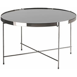 Tavolino Tondo Piano in Vetro Temperato Nero Gambe in Metallo Argentato Lucea