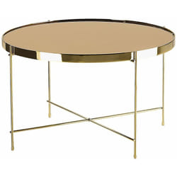 Tavolino Tondo Piano in Vetro Temperato Marrone Gambe in Metallo Dorato Lucea