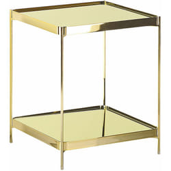 Tavolino Dorato Piano in Vetro Temperato Gambe in Metallo 41 x 41 cm Alsea