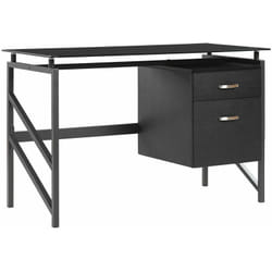 Scrivania Ufficio in Metallo Nero Piano in Vetro Temperato 117 x 57 cm Moriton