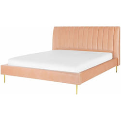 Letto imbottito velluto pesca e oro rete a doghe testiera alta 180 x 200 cm Marville