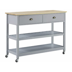 Carrello da Cucina Grigio con Superficie in Legno Chiaro 2 Ripiani 2 Cassetti Navarino