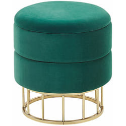 Pouf Contenitore Verde Scuro Imbottitura in Poliestere Base in Metallo Oro Elgin