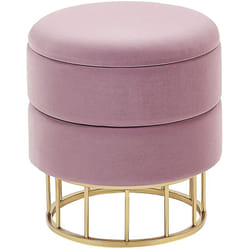 Pouf Contenitore Rosa Imbottitura in Poliestere Base in Metallo Oro Elgin