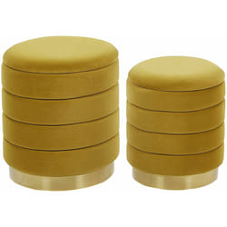 Set di 2 Pouf Contenitore con Rivestimento in Poliestere Giallo Base Dorata Garland