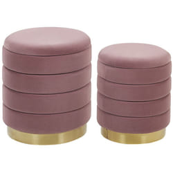 Set di 2 Pouf Contenitore con Rivestimento in Poliestere Rosa Base Dorata Garland