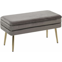 Panchina contenitore camera da letto velluto grigio e gambe dorate Durham