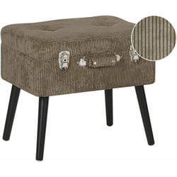 Comodino Sgabello Velluto a Coste marrone chiaro Imbottito con Contenitore Gambe Nere Mallard