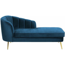 Chaise Longue Sinistra in Velluto Blu Marino e Gambe Dorate Allier
