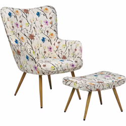 Poltrona moderna imbottita con pratico pouf. Questo set eccezionalmente confortevole composto da una poltrona e un pouf dal d ...