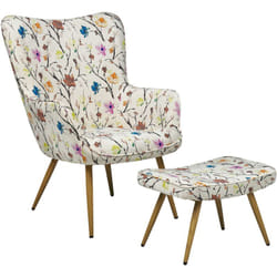 Beliani - Moderna Sedia Wingback con Poggiapiedi in Tessuto con Motivo Floreale Vejle ii