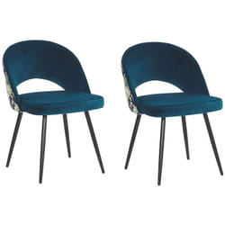 Set di 2 Sedie da Pranzo in Velluto Blu Schienale Posteriore Motivo Floreale Vivian