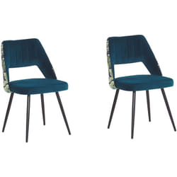 Set di 2 Sedie da Pranzo in Velluto Blu Schienale Posteriore Motivo Floreale Ansley