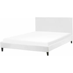 Letto Imbottito in Velluto Bianco con Rete a Doghe 160 x 200 cm Fitou