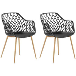 Set 2 Sedie da Pranzo Plastica Nera Gambe in Metallo Schienale Aperto Nashua