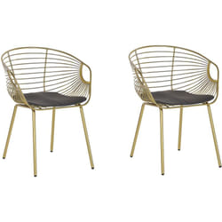Set di 2 Sedie da Pranzo Design in Metallo Dorato Cuscino Ecopelle Hoback