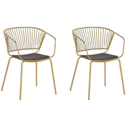 Set di 2 Sedie da Pranzo Design in Metallo Dorato con Cuscino in Ecopelle Rigby