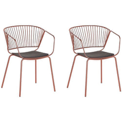 Set di 2 Sedie da Pranzo Design in Metallo Color Rosso Metallizzato Cuscino in Ecopelle Rigby