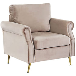 Beliani - Poltrona in Velluto Taupe con Gambe in Metallo Dorato Stile Glamour Retrò Vietas