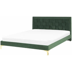 Letto Matrimoniale con Struttura Imbottita di Velluto Verde 140 x 200 cm Limoux