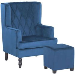 Beliani - Poltrona con Poggiapiedi in Velluto Blu con Gambe in Legno Sandset