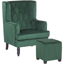 Beliani - Poltrona con Poggiapiedi in Velluto Verde con Gambe in Legno Sandset