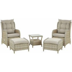 Set da Esterno 2 Poltrone Poggiapiedi e Tavolo Rattan Sintetico Beige Ponza