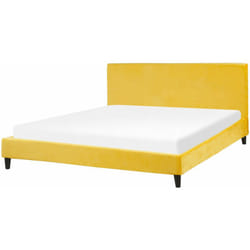 Letto Imbottito in Velluto Giallo con Rete a Doghe 180 x 200 cm Fitou